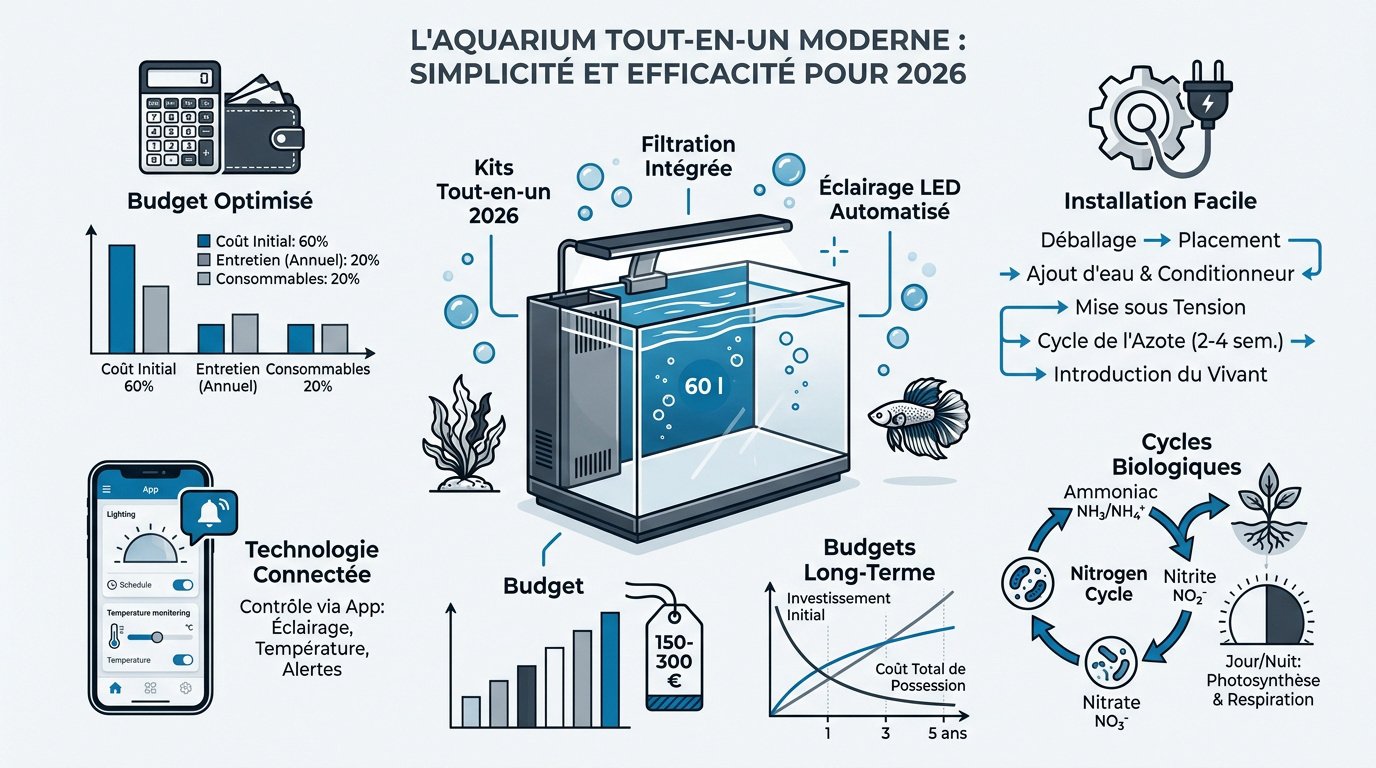 Aquariophilie : Aquarium tout-en-un moderne avec éclairage LED et filtration intégrée