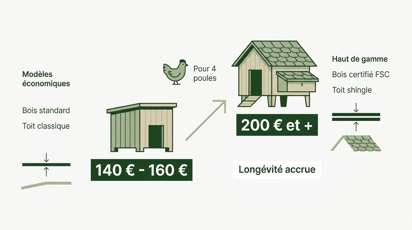 Comparatif entre un poulailler en bois économique et un modèle haut de gamme sur pilotis