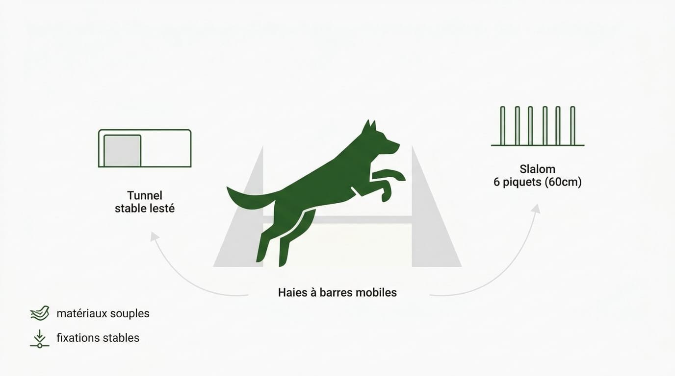 Kit de matériel d'agility pour débutant avec haie et tunnel