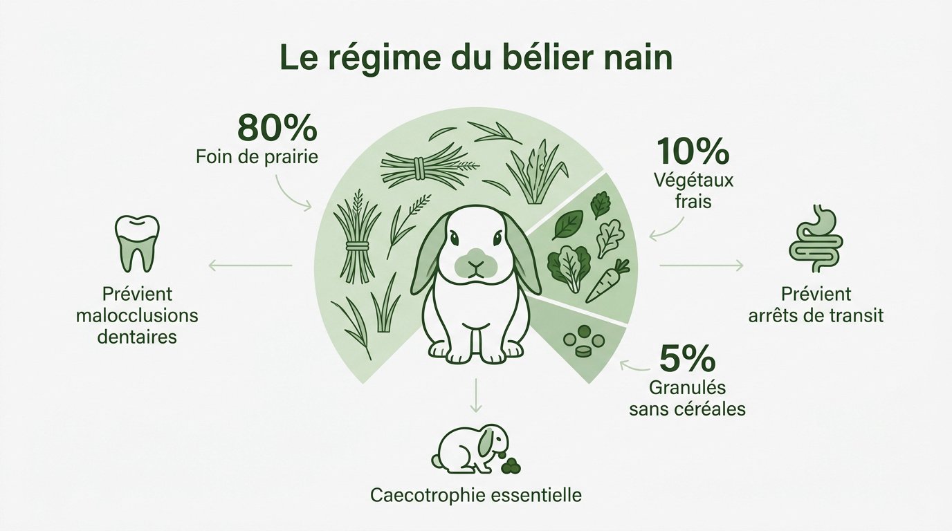 Schéma de l'équilibre alimentaire pour un lapin bélier nain