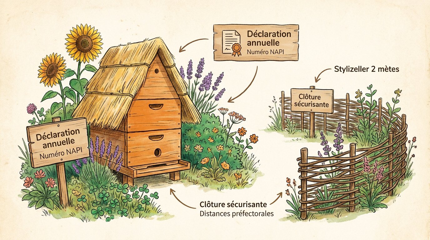 Ruche installée dans un jardin respectant les distances légales de sécurité