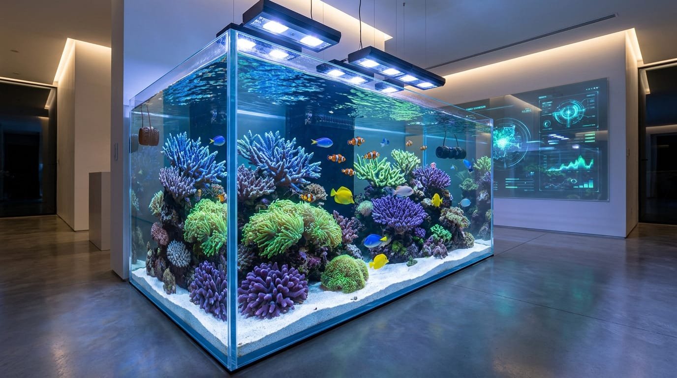 Aquarium récifal mûr, environnement recherché par le poisson mandarin