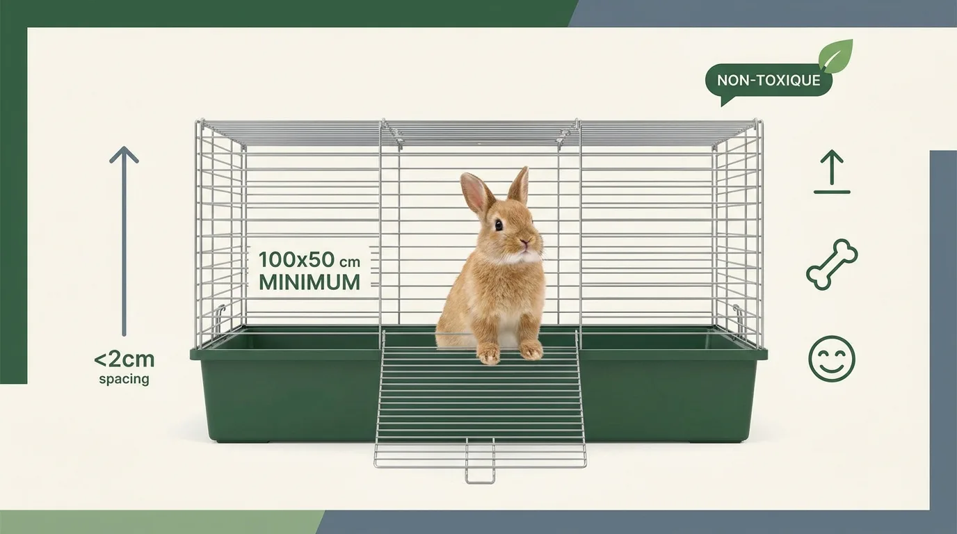 Cage spacieuse et sécurisée avec barreaux métalliques pour lapin nain