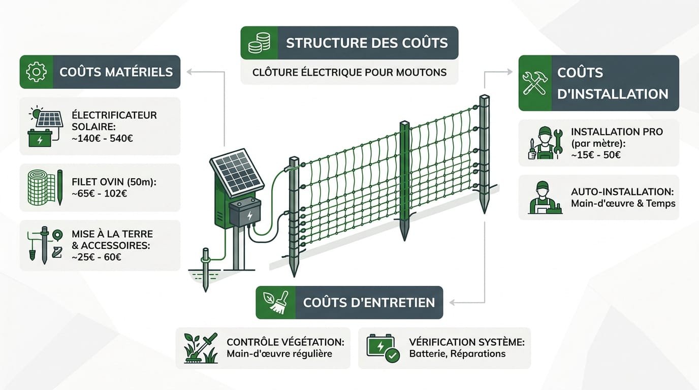 Graphique illustrant la répartition des coûts pour l'installation d'une clôture électrique pour moutons