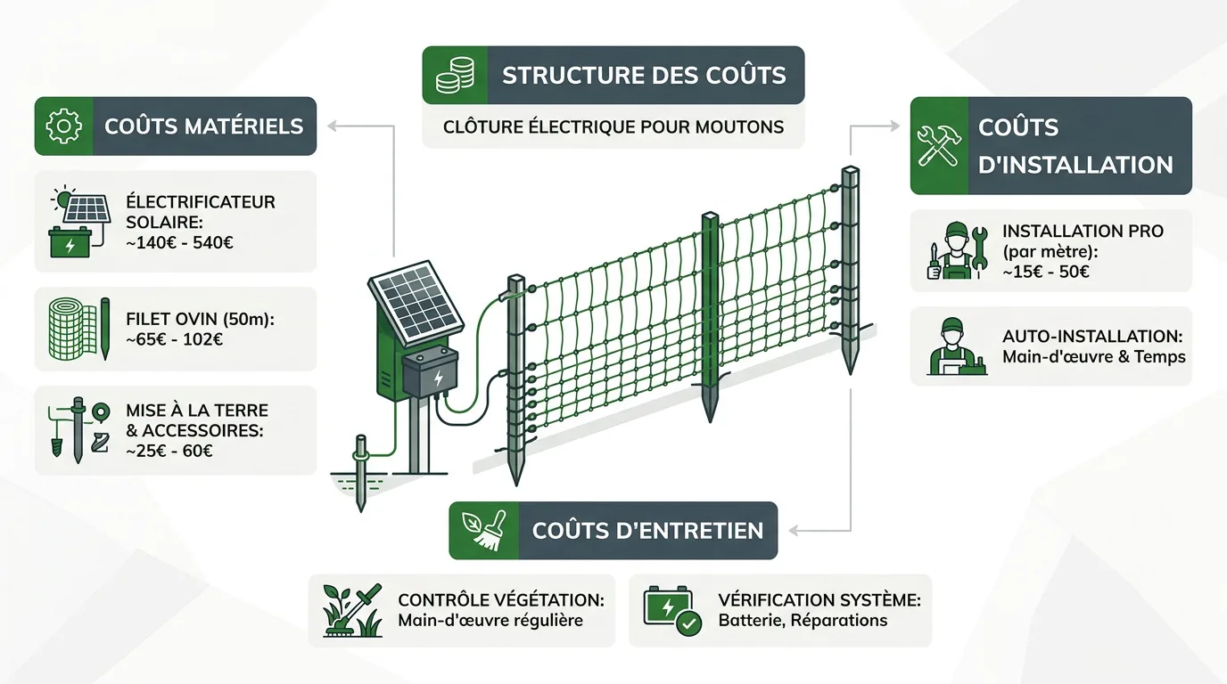 Graphique illustrant la répartition des coûts pour l'installation d'une clôture électrique pour moutons