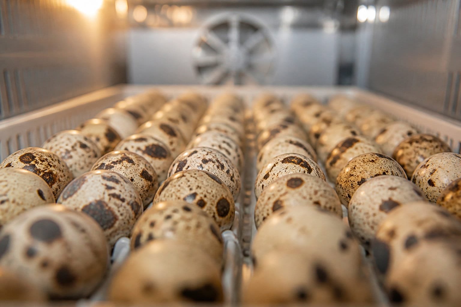 Œufs de cailles japonaises dans un incubateur automatique
