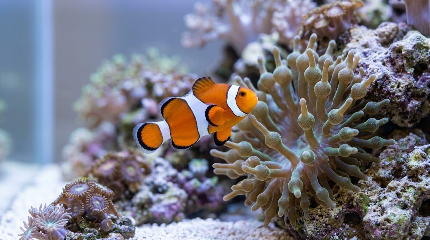 Premier poisson d’eau de mer : un poisson-clown ocellé dans un aquarium marin de débutant