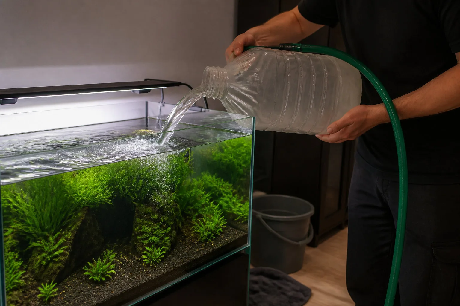 Nitrates aquarium : changement d'eau partiel dans un bac planté