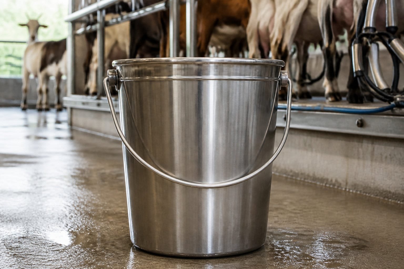 Seau trayeur en inox de 40 litres pour machine à traire chèvre en grand troupeau