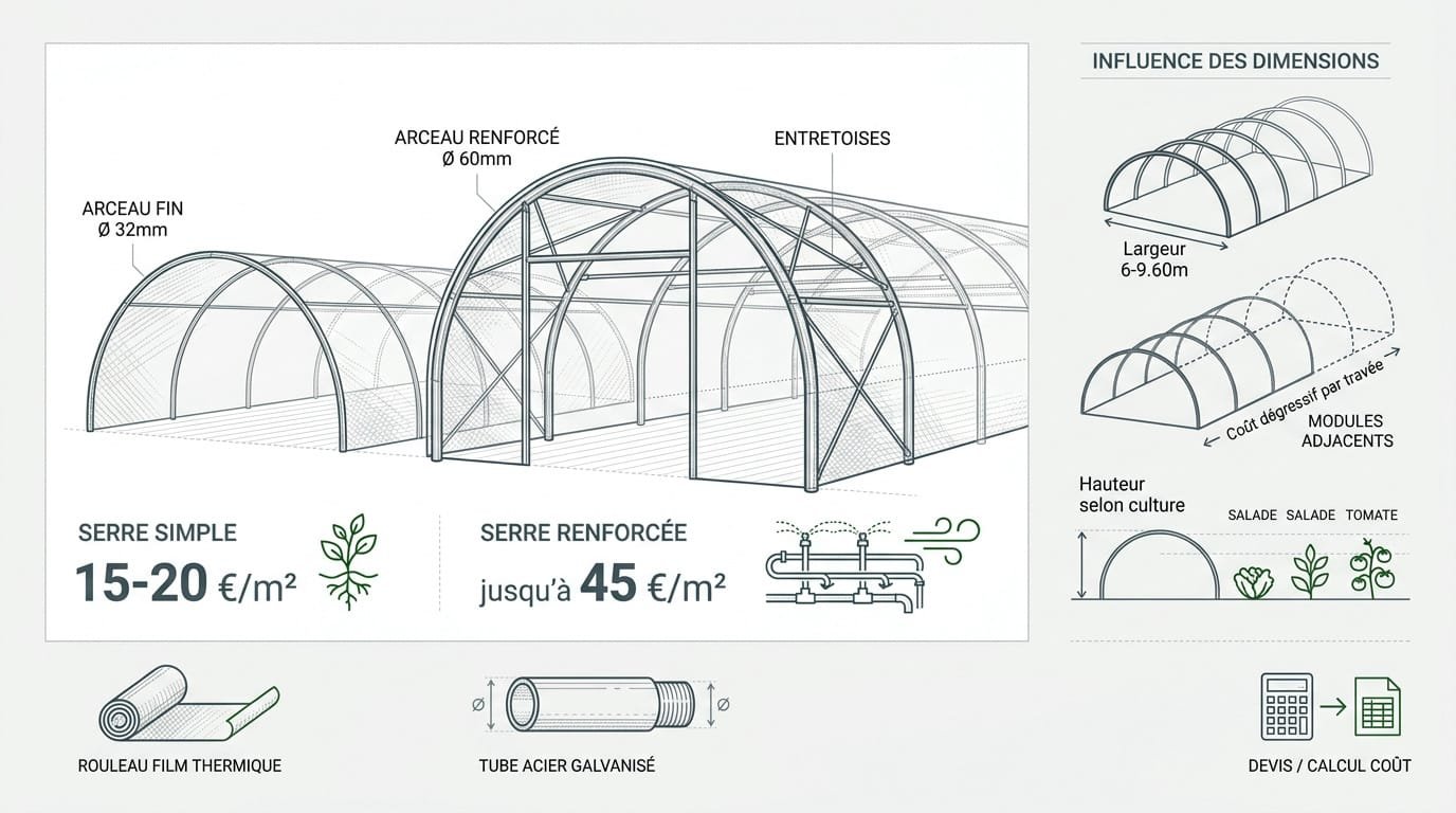 Structure de serre tunnel professionnelle en acier galvanisé avec bâche thermique