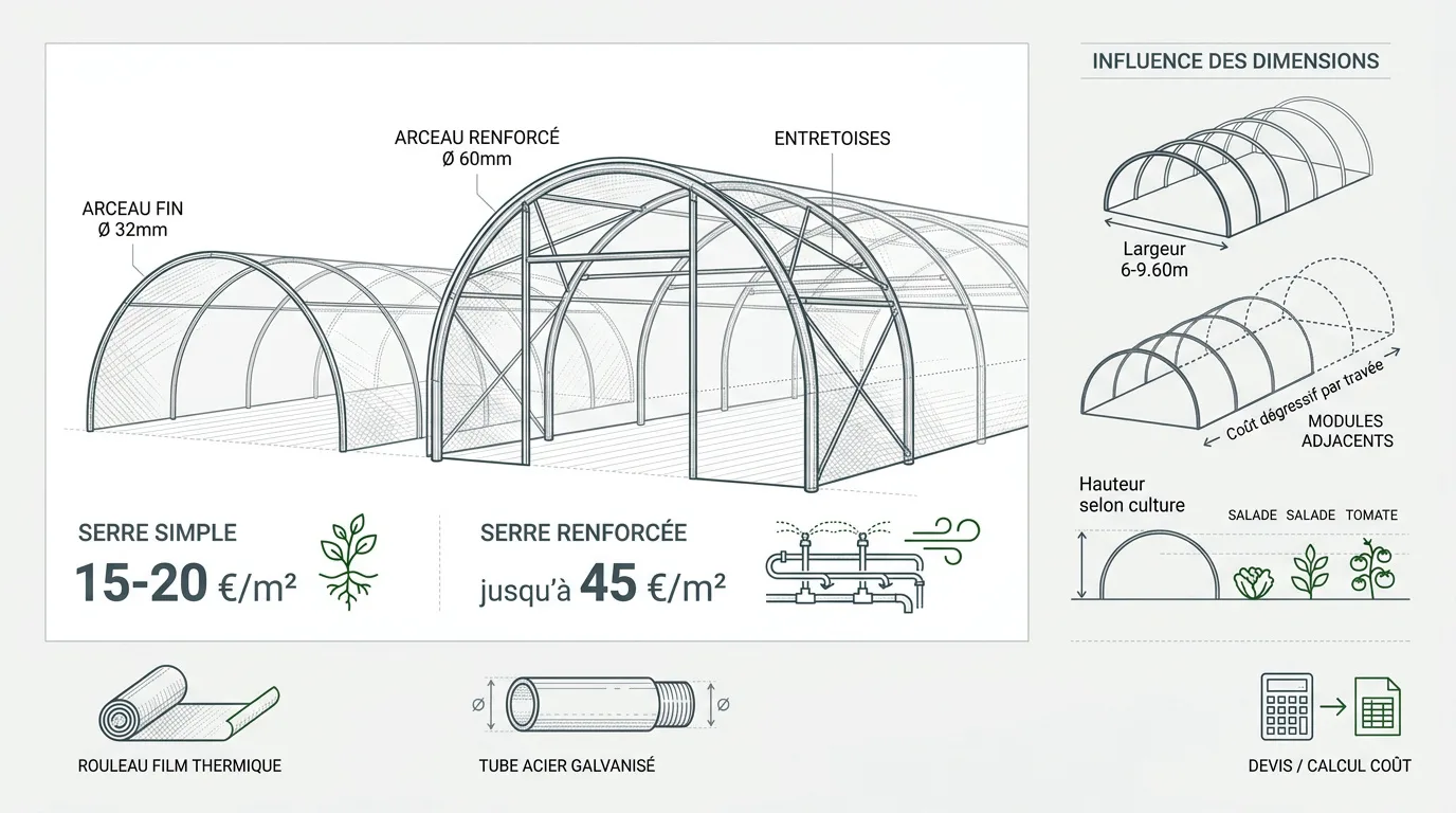 Structure de serre tunnel professionnelle en acier galvanisé avec bâche thermique
