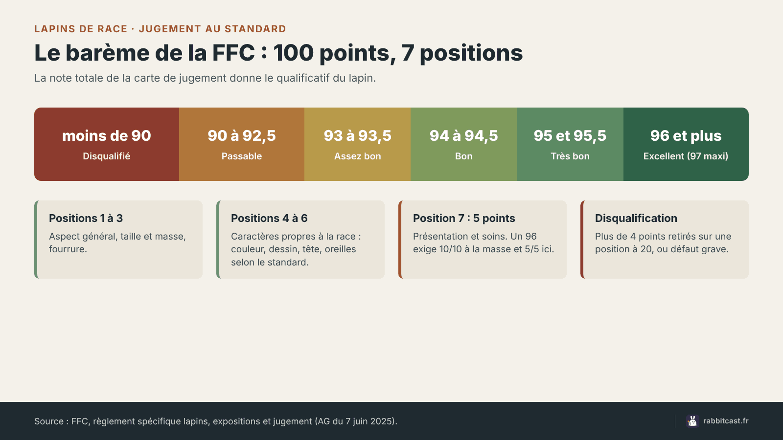 Barème de jugement FFC des lapins de race, de disqualifié à excellent