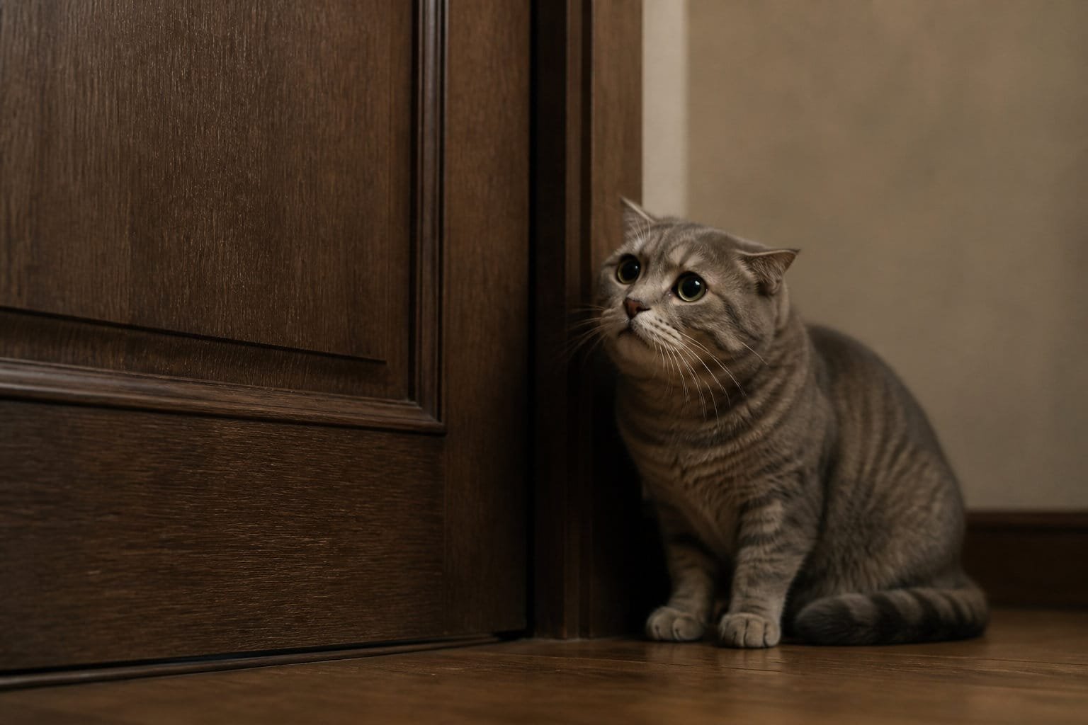 Chat inquiet près de la porte, signe possible d'anxiété de séparation