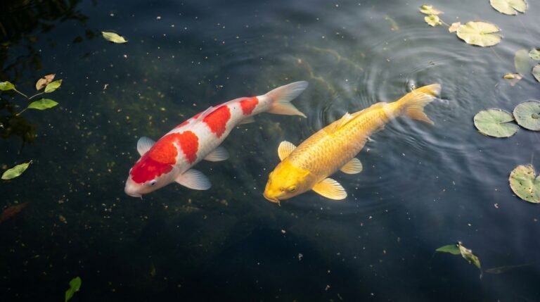 Herpèsvirus carpe koï : deux carpes koïs vues de dessus dans un bassin