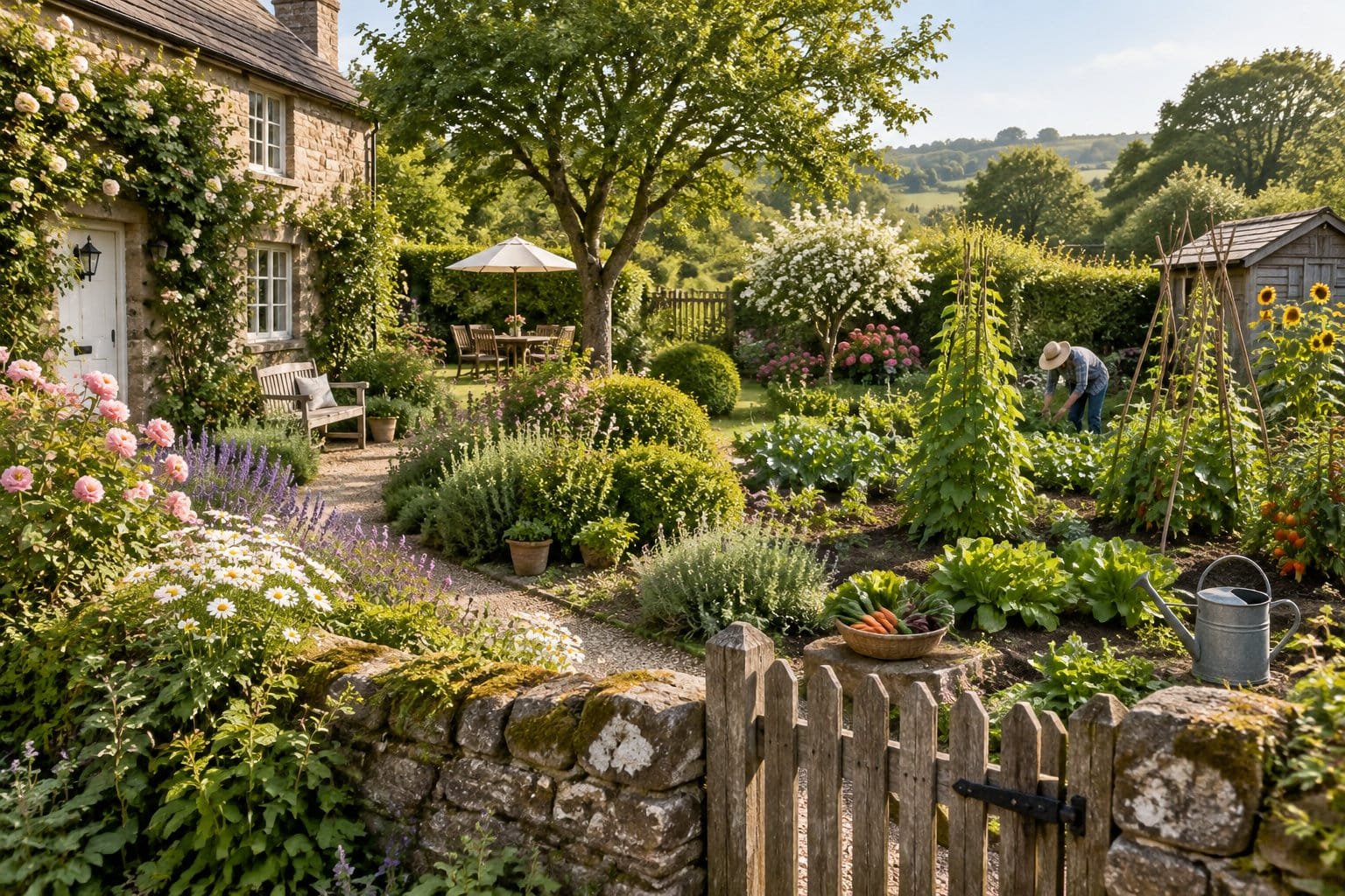 Jardin fleuri avec potager, haies et cabanon : le type de terrain varié qui permet d’attirer les hérissons